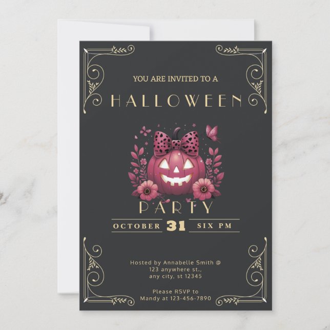 Chalkboard Black & Gold Jack-O' Lantern Halloween Invitation (Front)