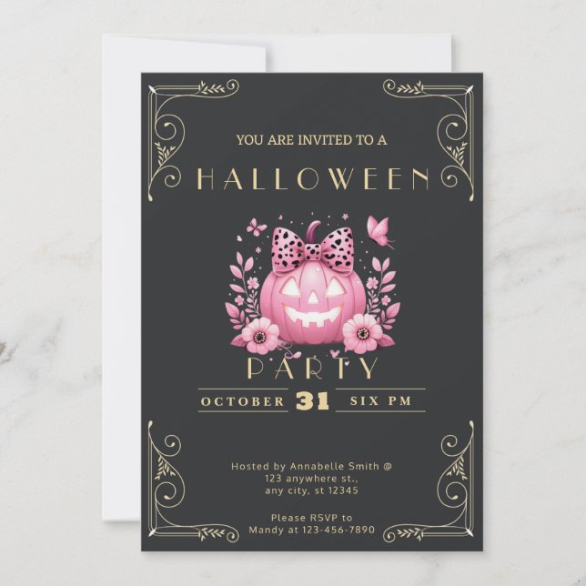Chalkboard Black & Gold Jack-O' Lantern Halloween Invitation (Front)