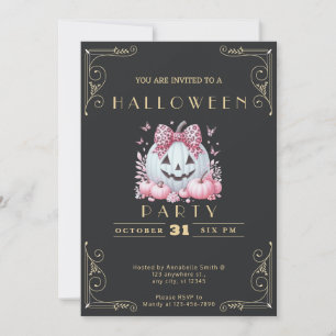 Chalkboard Black & Gold Jack-O' Lantern Halloween Invitation