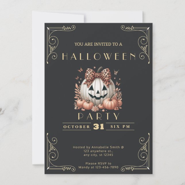 Chalkboard Black & Gold Jack-O' Lantern Halloween Invitation (Front)