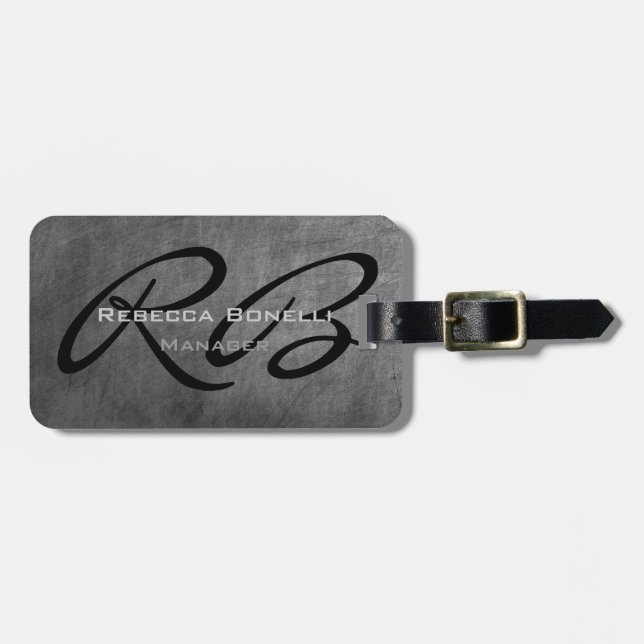 Chalkboard Black Monogrammed Modern Plain Luggage Tag (Front Horizontal)