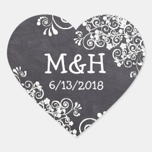 Chalkboard Black & Pink Heart  Wedding Stickers
