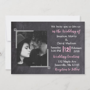 Chalkboard Black & Pink Photo  Wedding Invitations