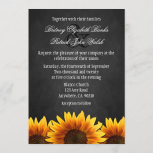 Chalkboard Black Sunflower Wedding Invitations