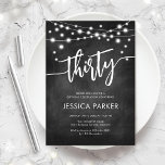 Chalkboard Black White 30th Birthday Party Invitation<br><div class="desc">30th Birthday Party Invitation. Elegant black and white design with chalkboard pattern. Classy modern invite card featuring fairy string lights and script font. Perfect for a stylish thirtieth bday celebration. Personalise with your own details. Can be customised for any age! Printed Zazzle invitations or instant download digital printable template.</div>