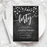 Chalkboard Black White 40th Birthday Party Invitation<br><div class="desc">40th Birthday Party Invitation. Elegant black and white design with chalkboard pattern. Classy modern invite card featuring fairy string lights and script font. Perfect for a stylish fortieth bday celebration. Personalise with your own details. Can be customised for any age! Printed Zazzle invitations or instant download digital printable template.</div>