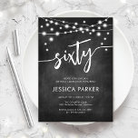 Chalkboard Black White 60th Birthday Party Invitation<br><div class="desc">60th Birthday Party Invitation. Elegant black and white design with chalkboard pattern. Classy modern invite card featuring fairy string lights and script font. Perfect for a stylish sixtieth bday celebration. Personalise with your own details. Can be customised for any age! Printed Zazzle invitations or instant download digital printable template.</div>