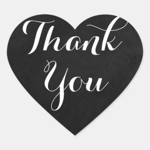 Chalkboard Black & White Thank You Wedding Heart Sticker