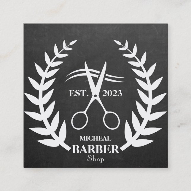 Chalkboard Blackboard Simple Scissors Barber  Square Business Card (Front)