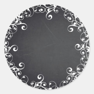 Chalkboard Blank Floral Swirl Faux Customise Text Classic Round Sticker