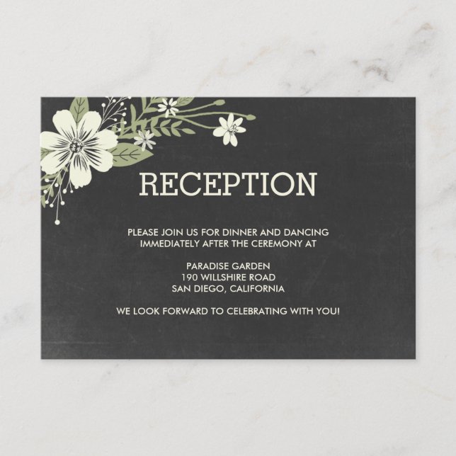 Chalkboard Blooms Wedding Reception Cards (Front)