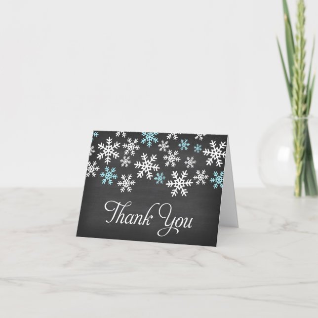 Chalkboard Blue and White Snowflake Thank You (Front)