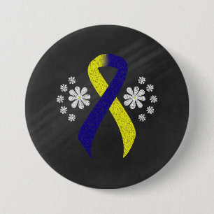 Chalkboard Blue and Yellow Awareness Ribbon 7.5 Cm Round Badge