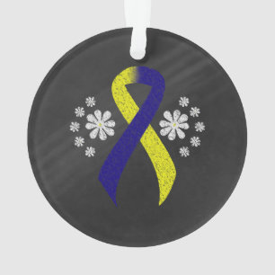 Chalkboard Blue and Yellow Awareness Ribbon Ornament