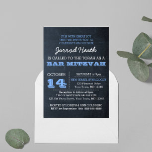 Chalkboard Blue Bar Mitzvah Invitation No Logo