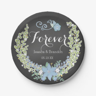 Chalkboard Blue Bells Forever Wedding Paper Plates