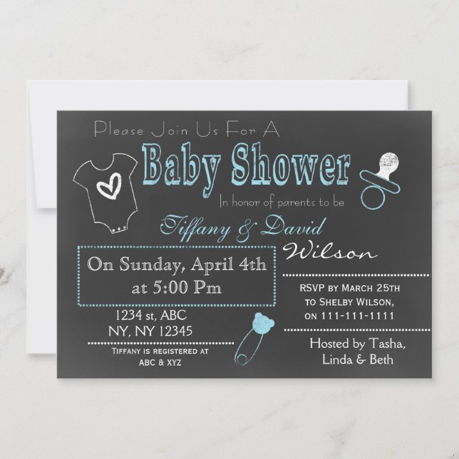 Chalkboard blue Couple's Baby shower Invitation (Front)