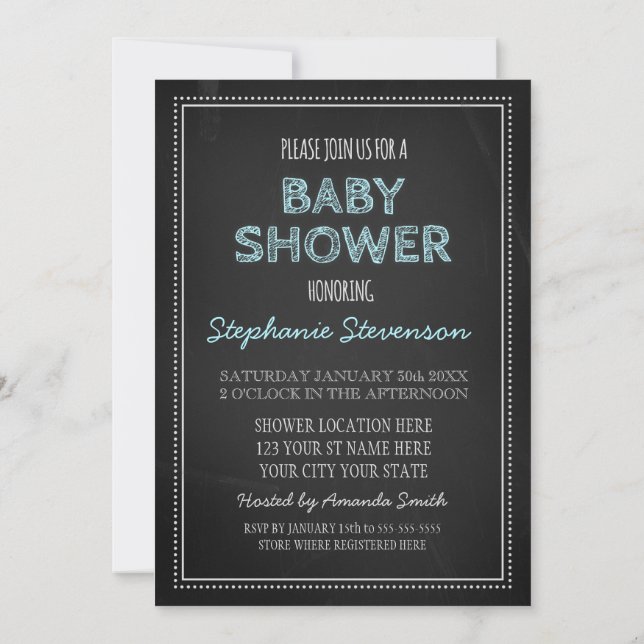 Chalkboard Blue Custom Baby Shower Invitations (Back)