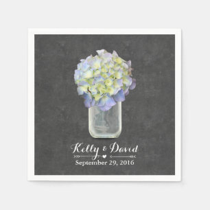 Chalkboard Blue Hydrangea Mason Jar Wedding Napkin