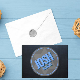 Chalkboard Blue Name Logo and Date Bar Mitzvah Note Card