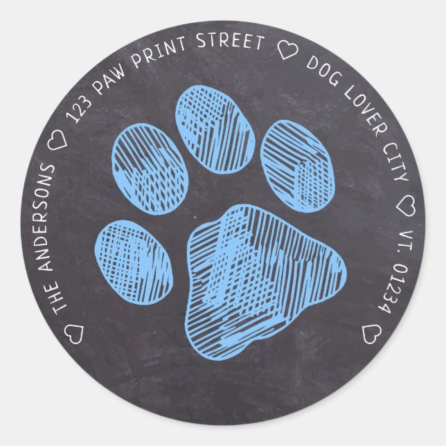 Chalkboard Blue Paw Print Return Address Label (Front)
