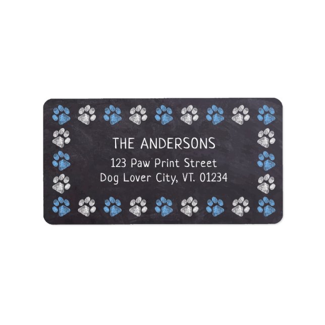 Chalkboard Blue Paw Print Return Address Labels (Front)