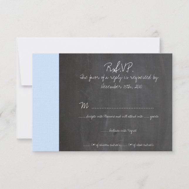Chalkboard Blue Wedding RSVP Card (Front)