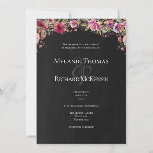 Chalkboard Blush Pink Floral Wedding Invitation