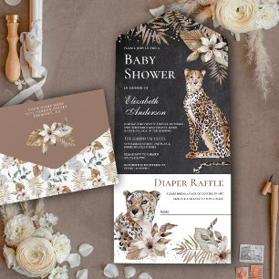 Chalkboard Boho Wild Safari Leopard Baby Shower All In One Invitation