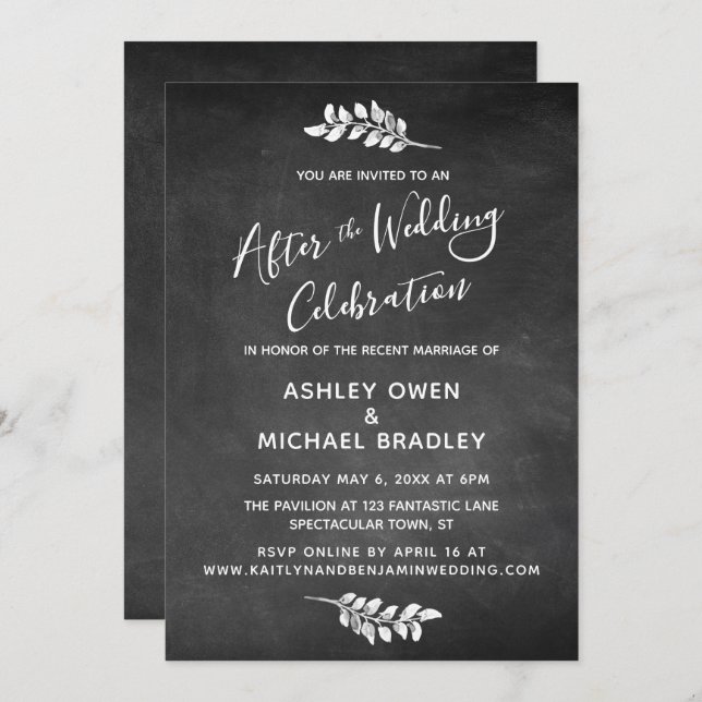 Chalkboard & Botanical After Wedding Celebration Invitation (Front/Back)
