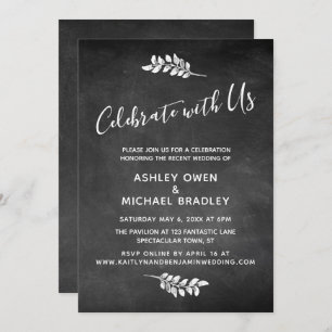 Chalkboard & Botanical Celebrate with Us Reception Invitation