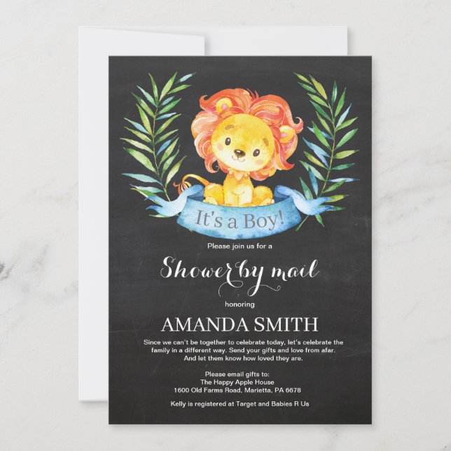 Chalkboard Boy Lion Baby Shower by Mail Invitation (Front)