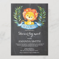 Chalkboard Boy Lion Baby Shower by Mail Invitation