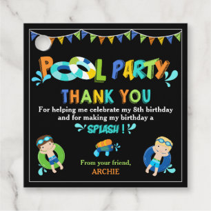 Chalkboard Boys Pool Birthday Party Thank You Favour Tags