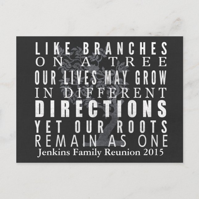 Chalkboard Branches Tree Family Reunion Invitation Postcard (Front)