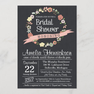 Chalkboard Bridal Shower Invitation with wreath