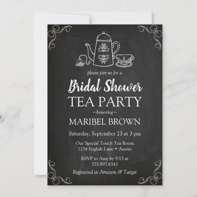 Chalkboard Bridal Shower Tea Party Tea Time Invitation (Front)