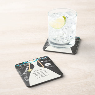 Chalkboard Bride & Groom Wedding Coaster