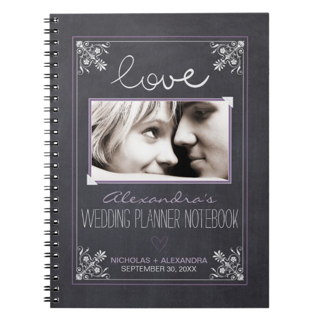 Chalkboard Bride Wedding Planner Notebook (purple) (Front)