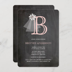 Chalkboard Bride's Veil Monogram Bridal Shower Invitation