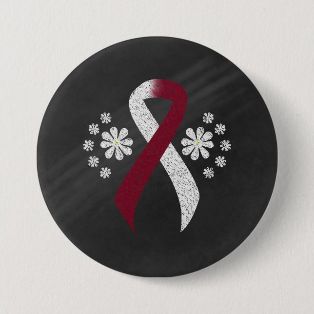 Chalkboard Burgundy and Ivory Ribbon 7.5 Cm Round Badge (Front)