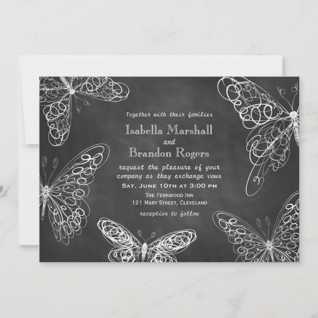 Chalkboard Butterflies Wedding Invitation (Front)