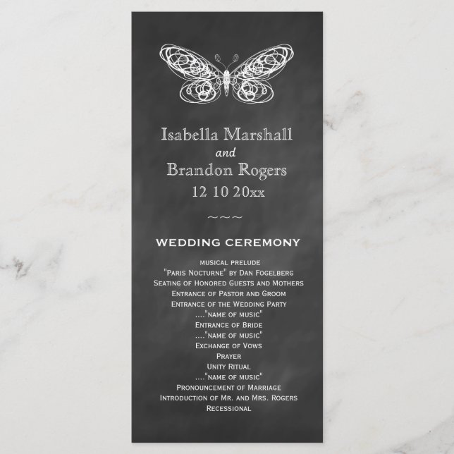 Chalkboard Butterflies Wedding Program Programme (Front)