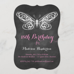 Chalkboard Butterfly 18th Birthday Invitation