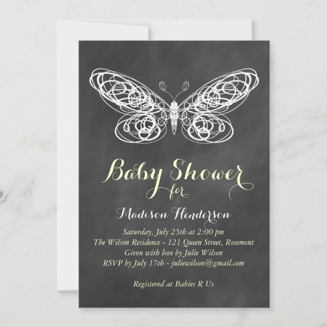 Chalkboard Butterfly Baby Shower Invitation (Front)