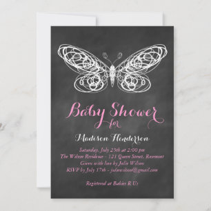 Chalkboard Butterfly Baby Shower Invitation - pink