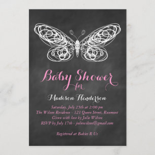 Chalkboard Butterfly Baby Shower Invitation - pink