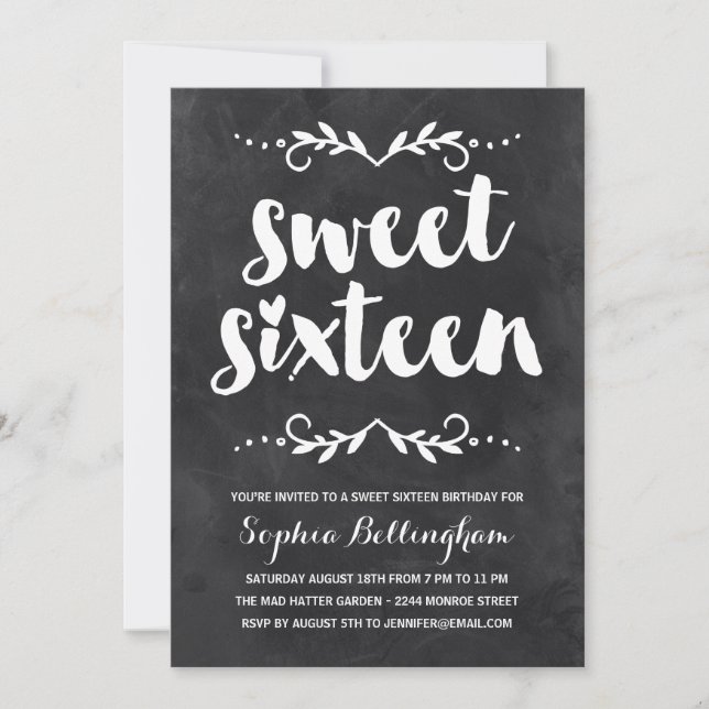Chalkboard Calligraphy | Sweet Sixteen Birthday Invitation (Front)