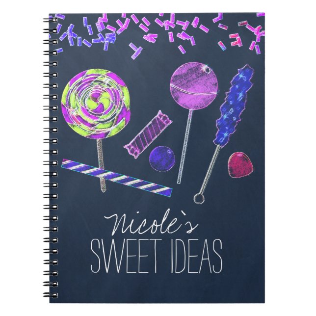 Chalkboard Candy Land Sweets Chalk Doodles Party Spiral Notebook (Front)