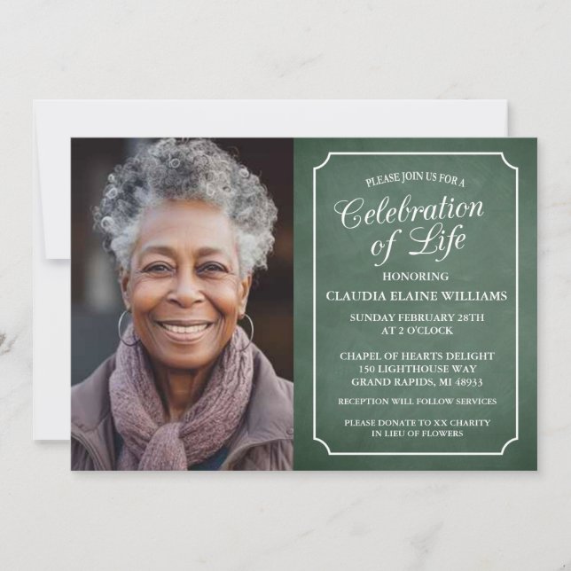 CHALKBOARD CELEBRATION OF LIFE FUNERAL INVITATION (Front)